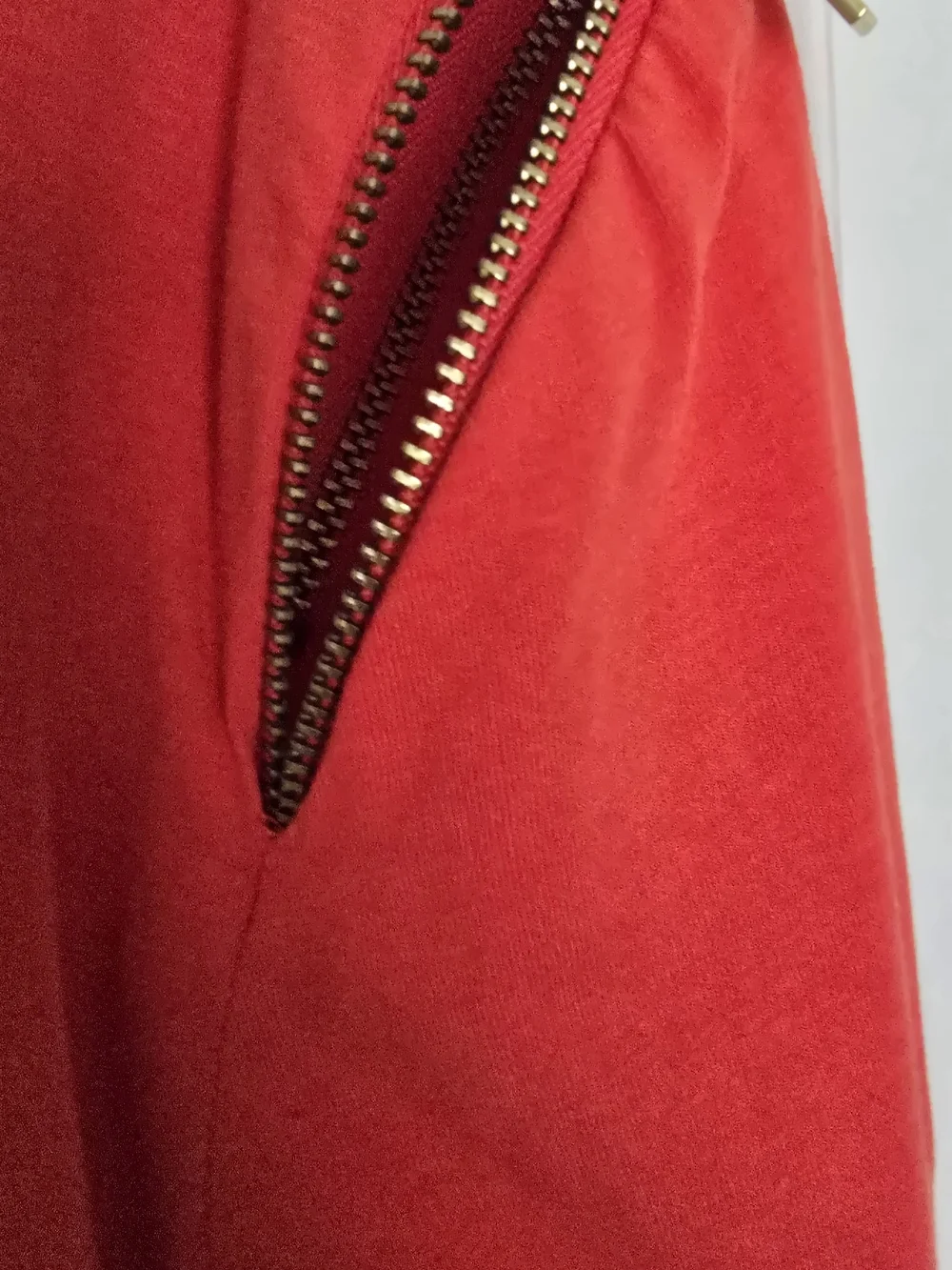 Michael Kors Red Scoop Neck Long Sleeve Top with Gold Zipper Accents